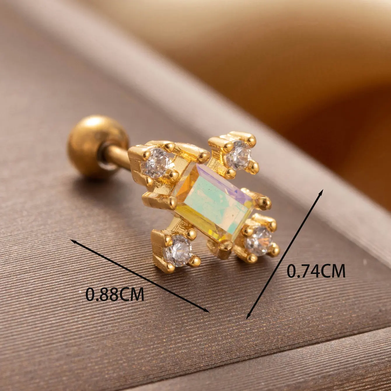 1 Piece Simple Series Classic Rectangle Titanium Steel   Gold Color Zircon Women's Stud Earrings 